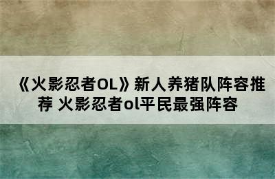 《火影忍者OL》新人养猪队阵容推荐 火影忍者ol平民最强阵容